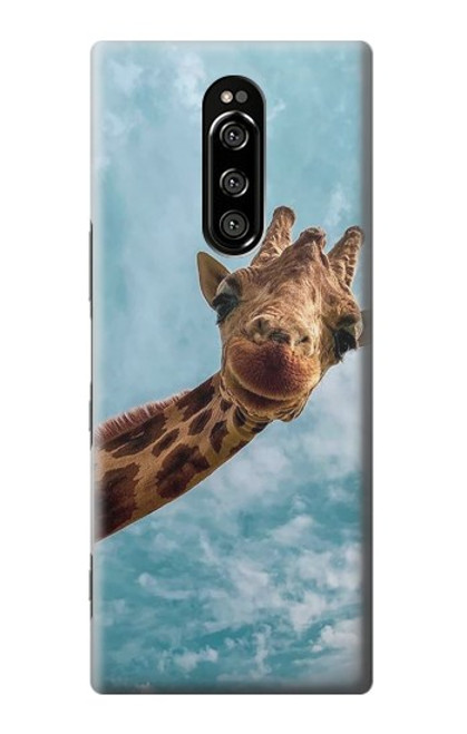 W3680 Girafe de sourire mignon Etui Coque Housse et Flip Housse Cuir pour Sony Xperia 1