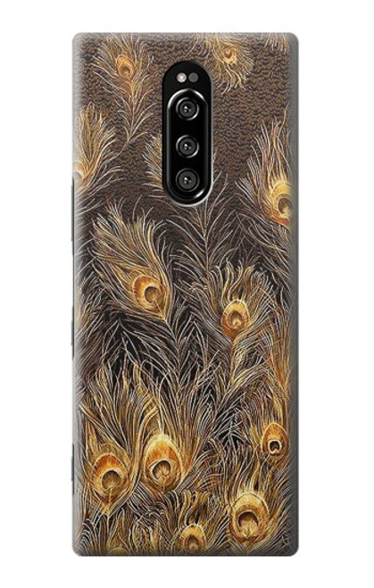 W3691 Plume de paon d'or Etui Coque Housse et Flip Housse Cuir pour Sony Xperia 1