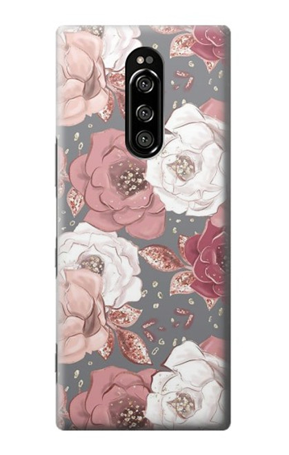 W3716 Motif floral rose Etui Coque Housse et Flip Housse Cuir pour Sony Xperia 1
