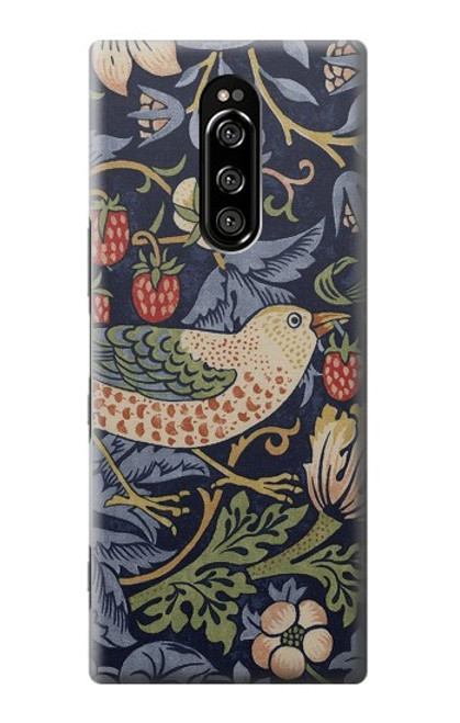 W3791 William Morris Strawberry Thief Fabric Etui Coque Housse et Flip Housse Cuir pour Sony Xperia 1