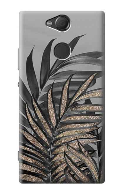 W3692 Feuilles de palmier gris noir Etui Coque Housse et Flip Housse Cuir pour Sony Xperia XA2