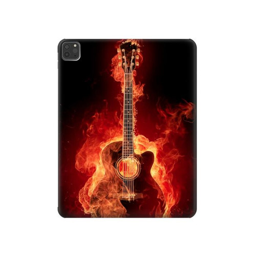 W0415 Graver guitare feu Tablet Etui Coque Housse pour iPad Pro 11 (2021,2020,2018, 3rd, 2nd, 1st)