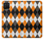 W3421 Noir Orange Blanc Argyle Plaid Etui Coque Housse et Flip Housse Cuir pour Samsung Galaxy A12