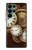 W3172 Horloge or Etui Coque Housse et Flip Housse Cuir pour Samsung Galaxy S22 Ultra