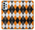 W3421 Noir Orange Blanc Argyle Plaid Etui Coque Housse et Flip Housse Cuir pour Samsung Galaxy A23