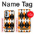 W3421 Noir Orange Blanc Argyle Plaid Etui Coque Housse et Flip Housse Cuir pour Samsung Galaxy A23