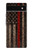 W3804 Graphique de drapeau de ligne rouge en métal de pompier Etui Coque Housse et Flip Housse Cuir pour Google Pixel 6a