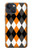 W3421 Noir Orange Blanc Argyle Plaid Etui Coque Housse et Flip Housse Cuir pour iPhone 14 Plus