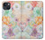 W3705 Fleur florale pastel Etui Coque Housse et Flip Housse Cuir pour iPhone 14 Plus