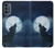 W3693 Pleine lune du loup blanc sinistre Etui Coque Housse et Flip Housse Cuir pour Motorola Moto G62 5G