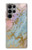 W3717 Imprimé graphique en marbre bleu pastel or rose Etui Coque Housse et Flip Housse Cuir pour Samsung Galaxy S23 Ultra