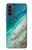 W3920 Couleur bleu océan abstrait émeraude mélangée Etui Coque Housse et Flip Housse Cuir pour Motorola Moto G52, G82 5G