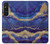 W3906 Marbre violet bleu marine Etui Coque Housse et Flip Housse Cuir pour Sony Xperia 1 V