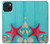 W3428 Aqua Bois Coquille d'étoile de mer Etui Coque Housse et Flip Housse Cuir pour iPhone 15