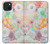 W3705 Fleur florale pastel Etui Coque Housse et Flip Housse Cuir pour iPhone 15 Plus