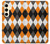 W3421 Noir Orange Blanc Argyle Plaid Etui Coque Housse et Flip Housse Cuir pour Samsung Galaxy S24