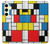 W3814 Composition de dessin au trait Piet Mondrian Etui Coque Housse et Flip Housse Cuir pour Samsung Galaxy S24