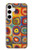 W3409 Carrés cercles concentriques Etui Coque Housse et Flip Housse Cuir pour Samsung Galaxy S24 Plus