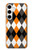 W3421 Noir Orange Blanc Argyle Plaid Etui Coque Housse et Flip Housse Cuir pour Samsung Galaxy S24 Plus