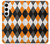 W3421 Noir Orange Blanc Argyle Plaid Etui Coque Housse et Flip Housse Cuir pour Samsung Galaxy S24 Plus