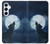 W3693 Pleine lune du loup blanc sinistre Etui Coque Housse et Flip Housse Cuir pour Samsung Galaxy A55 5G