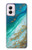 W3920 Couleur bleu océan abstrait émeraude mélangée Etui Coque Housse et Flip Housse Cuir pour Motorola Moto G Power 5G (2024)