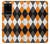 W3421 Noir Orange Blanc Argyle Plaid Etui Coque Housse et Flip Housse Cuir pour Samsung Galaxy S20 Plus, Galaxy S20+