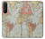 W3418 Carte du monde millésimé Etui Coque Housse et Flip Housse Cuir pour Sony Xperia 1 II