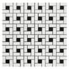 Dolomite Marble Target Pinwheel Mosaic Tile with Nero Marquina Black Dots Honed
