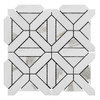 Dolomite Marble with Nero Marquina Black Triangles Geometrica Mosaic Tile Honed