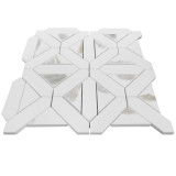 Honed Dolomite Marble with Nero Marquina Black Triangles Geometrica Mosaic Tile