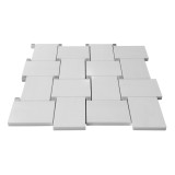 Honed Dolomite Marble Large Basketweave Mosaic Tile with Bardiglio Gray Dots