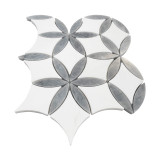 Dolomite Marble with Honed Bardiglio Gray Leaf La Fleur Waterjet Mosaic Tile