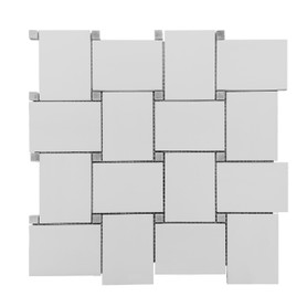 Dolomite Marble Large Basketweave Mosaic Tile with Bardiglio Gray Dots Polished