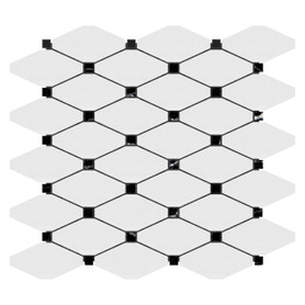 Dolomite Marble Long Octagon Rhomboid with Black Dots Mosaic Tile Polished