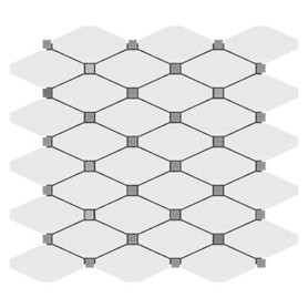 Dolomite Marble Long Octagon Rhomboid with Bardiglio Dots Mosaic Tile Polished