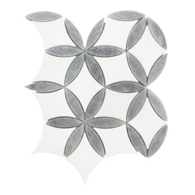 Dolomite Marble with Bardiglio Gray Leaf La Fleur Waterjet Mosaic Tile Polished