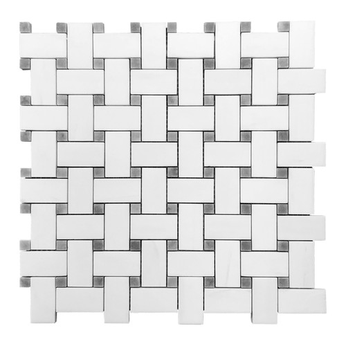 Dolomite Marble Basketweave Mosaic Tile with Bardiglio Gray Dots Polished