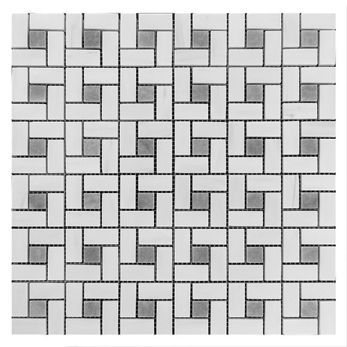 Dolomite Marble Target Pinwheel Mosaic Tile with Bardiglio Gray Dots Polished