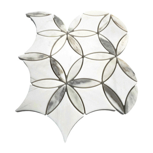 Dolomite Marble with Calacatta Gold Leaf La Fleur Waterjet Mosaic Tile Honed