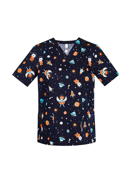 Printed Womens Space Party Scrub Top