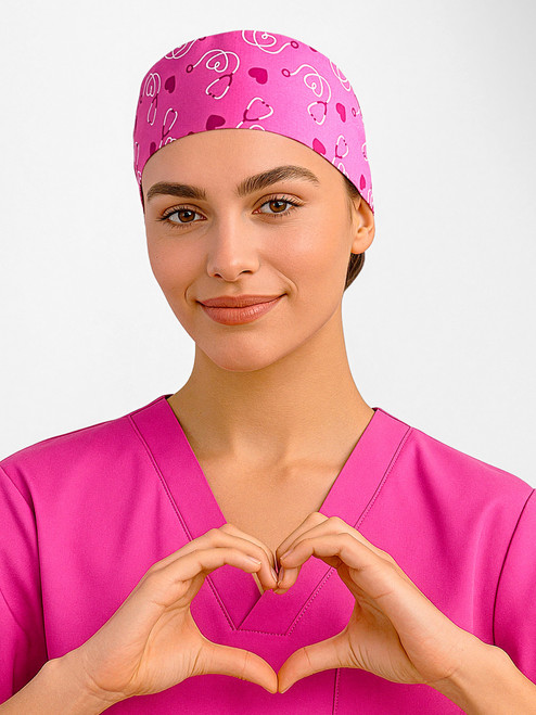 Pink Printed Scrub Cap
