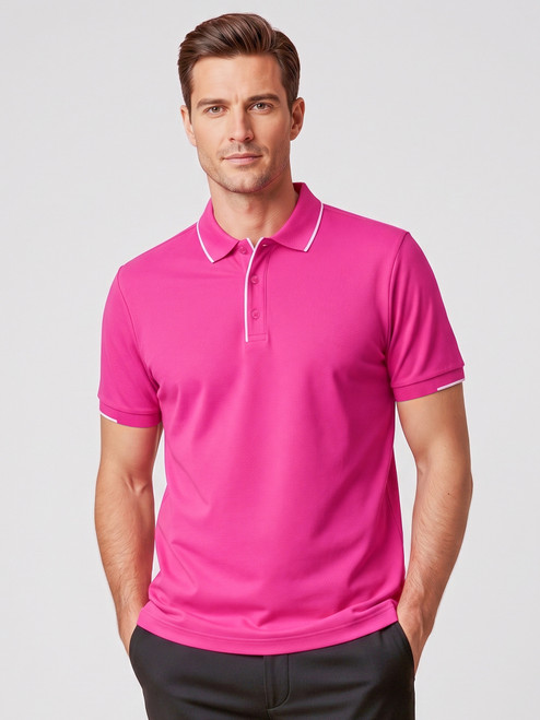 Pink Mens Short Sleeve Polo