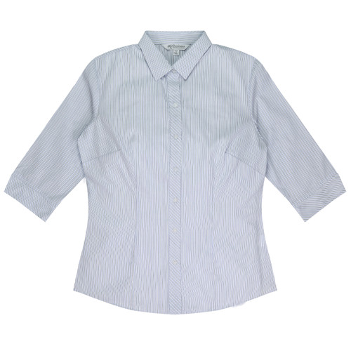 Aussie Pacific BAYVIEW LADY SHIRT 3/4 SLEEVE RUNOUT - 2906T - WHITE/SKY