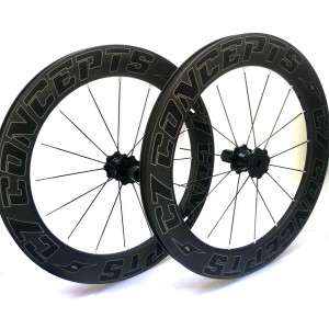 Rear view of C7 Classic 650c (26-inch) carbon rear wheel with 50mm rim depth, aerodynamic winged spokes, and wide hub for improved stability