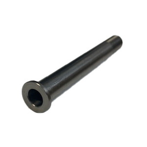 45-degree view of C7 titanium threaded axle with weight-reducing bored end for C7 wheels
