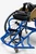 Goat Extra Tough Football and Lacrosse Wheelchair. Royal Blue Frame with Gold SideGuards and forks. Side view highlighting super reinforced from bumper.