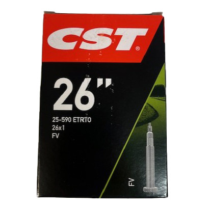 Front view of a box containing a 26-inch (25-590) wheelchair inner tube with Presta valve, thick high-quality replacement tube.