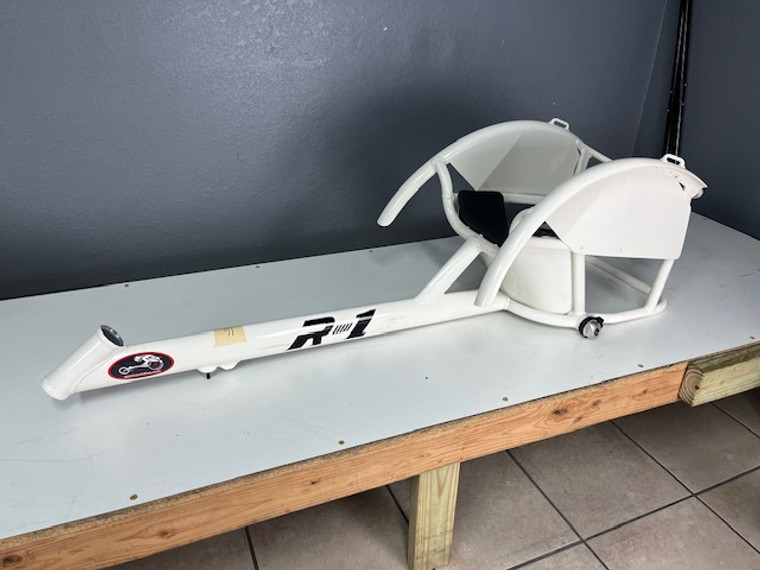 A lightly used, white snow,  R1 racing chair frame!