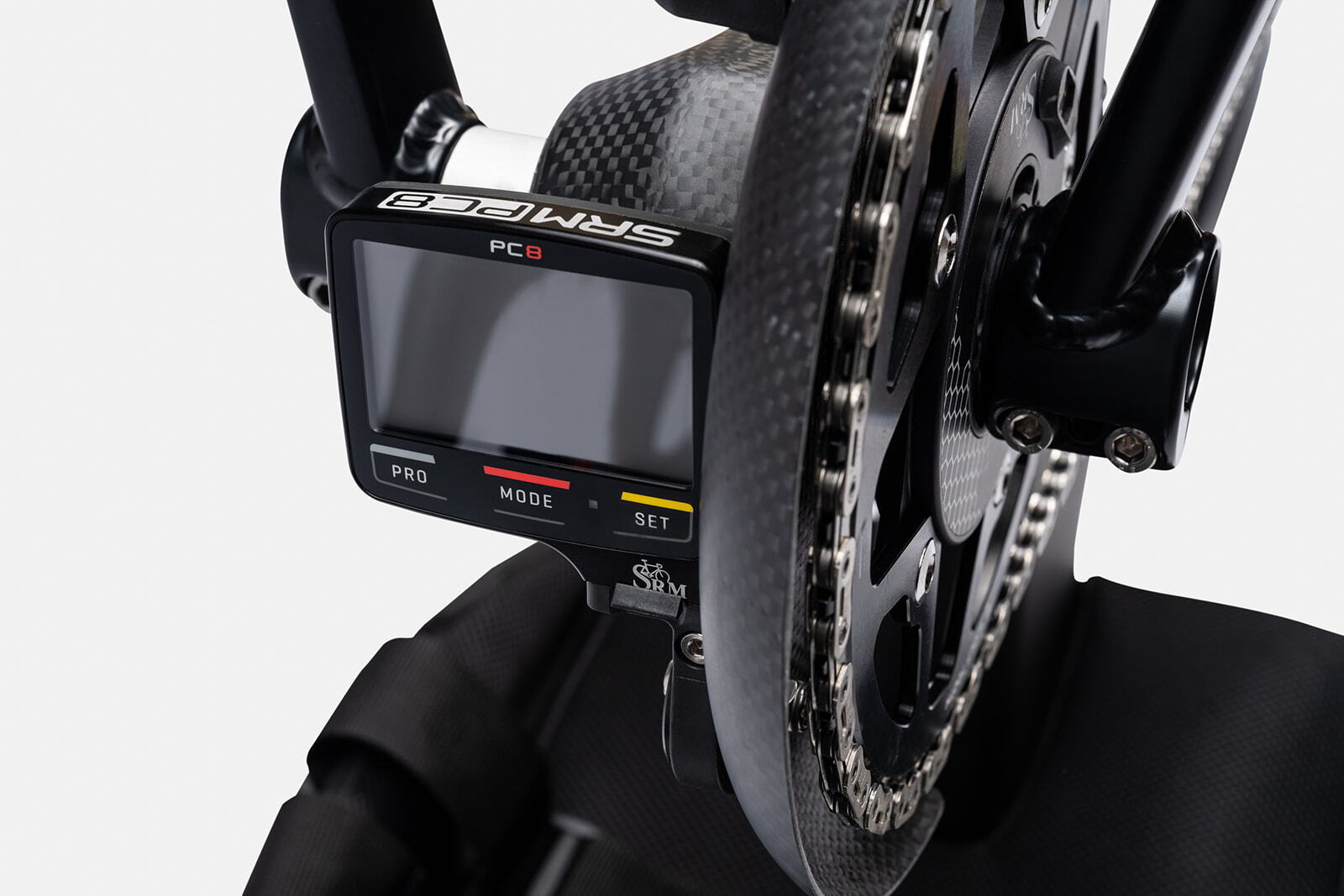 The Vento Handcycle has a power meter. The image shows an image of the screen which is located near the crank arms of the bike.
